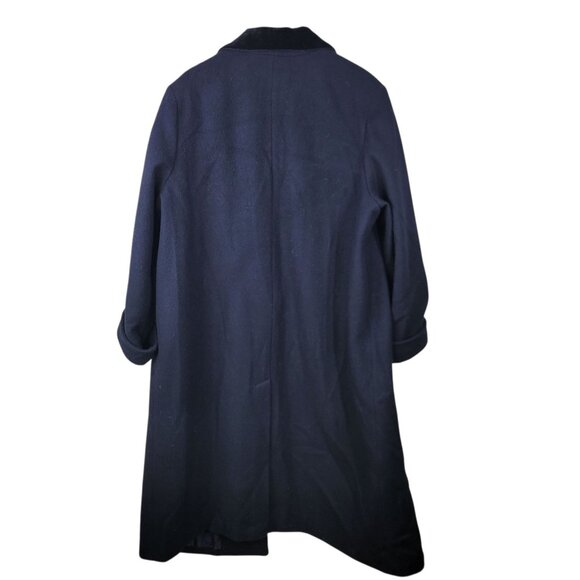 Vintage Wool Winter Long Coat Plus 20W Blue Velvet Trim Trench Double Breasted - Picture 5 of 7